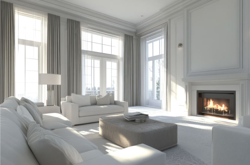 3D render of a luxury modern living room.
