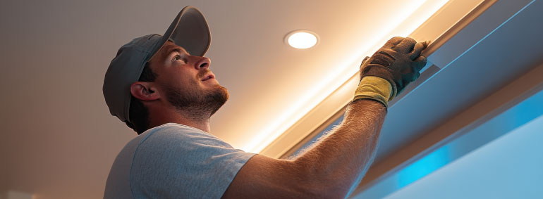 Tradesperson applying decorative wall finish.