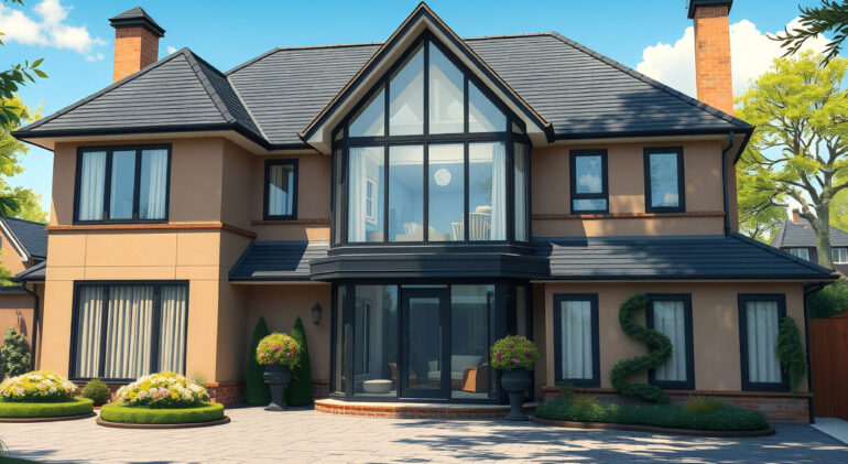 Luxury detached house with modern design and landscaped garden.