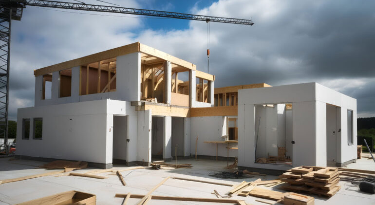 Modern prefabricated home under construction